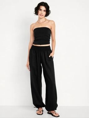 Old Navy Black Linen Blend Harem Or Wide-Leg Smocked Waist Pants